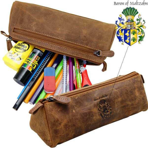 Pencil case DEMOCRITUS of brown leather Pencil case DEMOCRITUS of brown leather