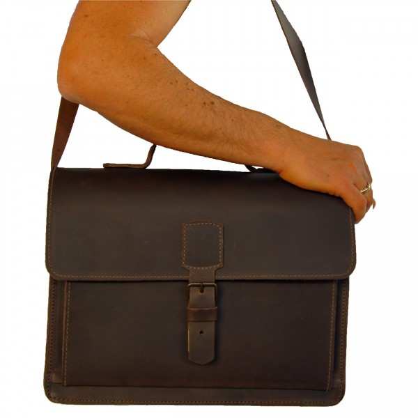 Brown leather business bag LEIBNIZ with shoulder strap Brown leather business bag LEIBNIZ with shoulder strap